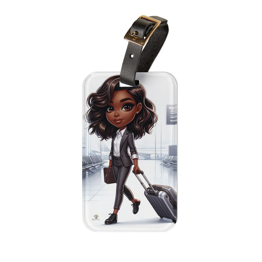 JetSet Charm Tag: Personalized Luggage Tag with African American Chibi Design